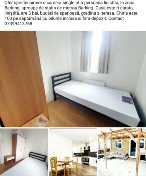 Ofer camere duble si single in zonele Barking si Manor Park